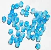 50 6mm Faceted Two Tone Fire & Ice Aqua and Crystal Beads 
